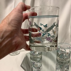 Pfaltzgraff April Double Old Fashion Rocks Glass Purple Flowers – Set of 3