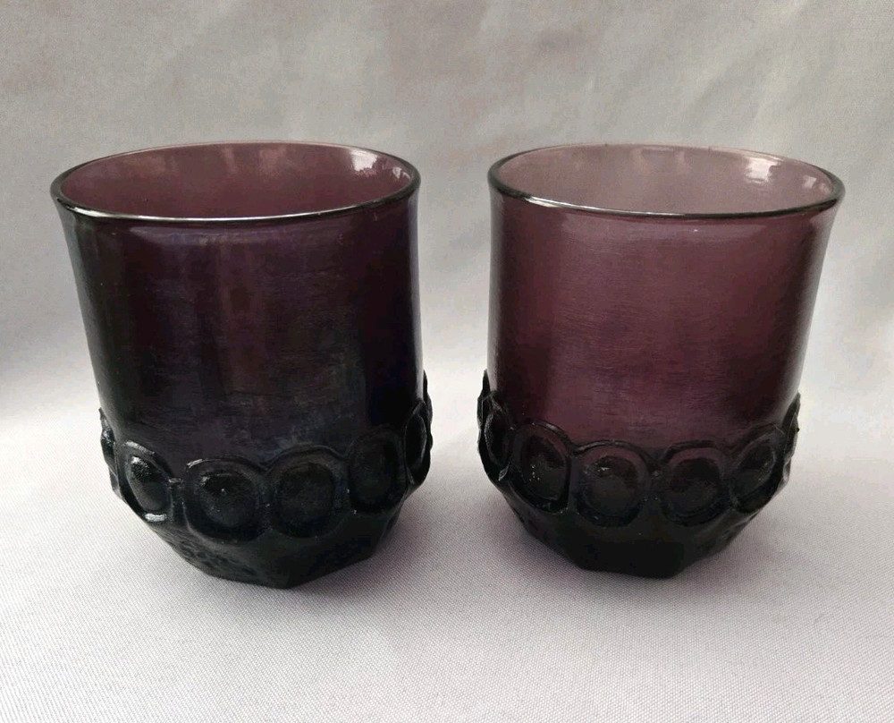 SET OF 2 FRANCISCAN MADEIRA PLUM GLASS DOUBLE OLD FASHIONED 4″