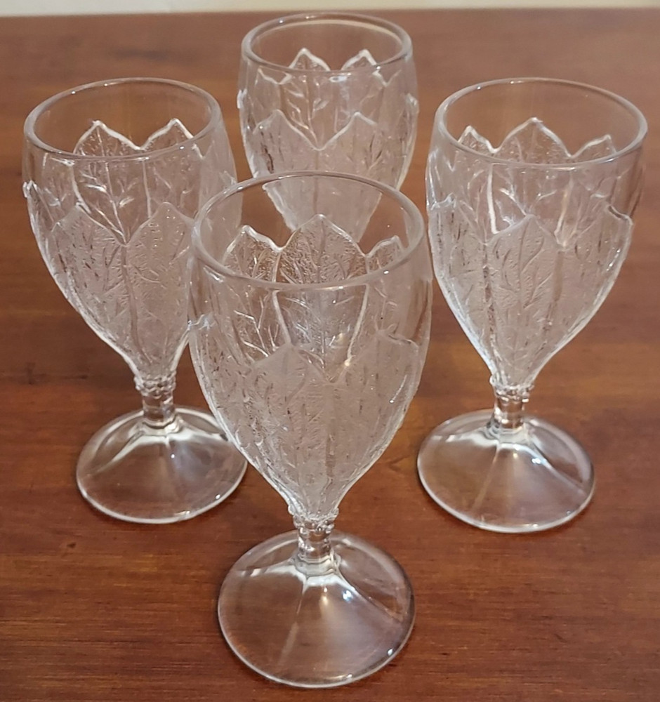Set of 4 Cambridge Glass ARCADIA Paneled Leaf Relief WINE STEMS Pressed Goblets
