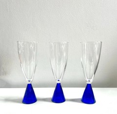 Rare Vintage Sasaki Eon Blue Set of 3 Champagne Flutes