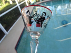 Libbey Clear Glass Red Rim Pickwick (3001) Liquor Cocktail/Martini Glass EUC