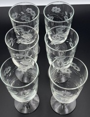 Vtg Libbey Rock Sharpe Glenmore Iced Tea Goblets Glasses Etched Grapes Set of 6
