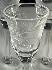 Vintage Aperitif Stemmed Glass sherry cordial glass gray cut floral pattern 3oz