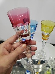 8″ Cocktail Glasses Blue red amber green Cut to clear Crystal Ajka Lynn Linne