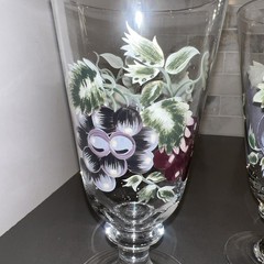 3 VINTAGE HAND PAINTED Enamel 8” Goblets Glasses Wine Water Iced Tea Grapes