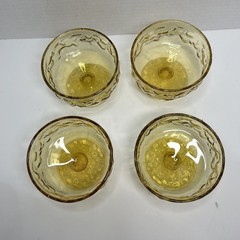 Vtg Anchor Hocking Milano Lido Honey Gold Amber Crinkle Glass Sherbet Bowls Qty4