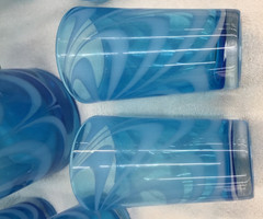 Handblown Blue Swirl Glass Pitcher and Six Glasses Fenton Like No Markings
