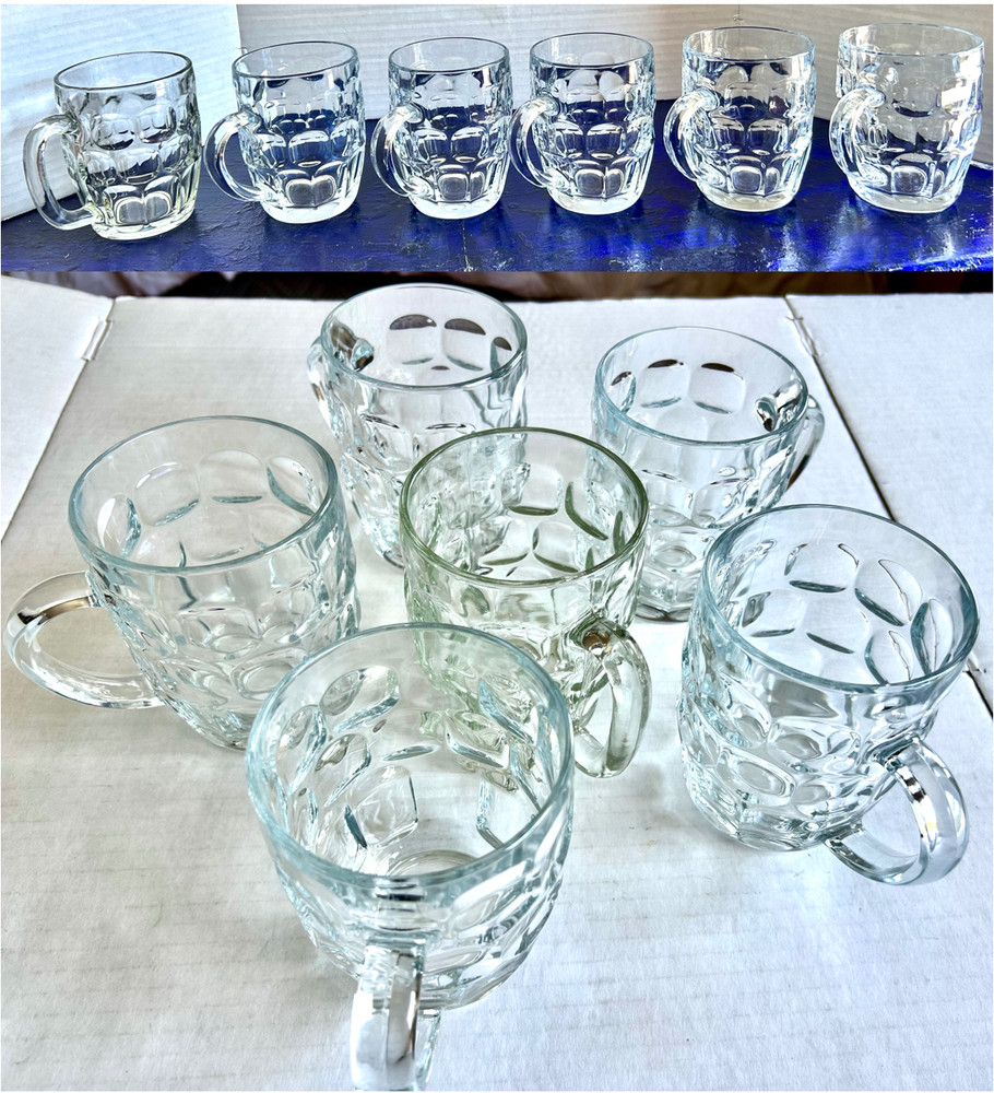 Set of 6 Arcoroc 20 oz Beer (or other) Mugs Clear Glass France Fast Shipping!