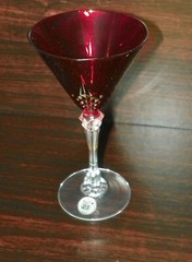 Pair Longchamp Cristal d’Arques Martini Red Stemware 9.25 oz 8 in 25th Anniv New