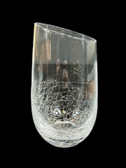 Pier 1 Angled Slant Rim Crackle Blown Glass Set 3 Tumbler Stemless Wine HighBall