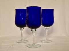 Colony Glass Company Saturn Blue Swirl Stem Vintage Wine Glasses (Set of 3)