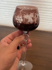 STUNNING SET(4) VTG Multicolored Bohemian Grape Cut To Clear Wine Glasses 8.25″H