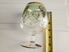 Vintage Czech Bohemian 6 Glass set Hand Cut Green Raised Gold Barware wine Rare
