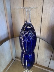 Ajka Arabella Cobalt Blue Cut To Clear Crystal Iced Tea Glasses Goblets 8”