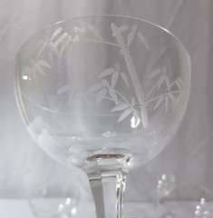 5 Crystal glasses etched bamboo leaves wine Champagne glasses multi side stem