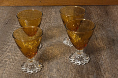 SET of 4 PETITE 2 oz. Juice Wine Sherry Glass Amber Yellow Berwick Bubble Boopie