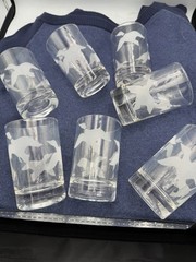 Retro Barware! Libbey Flying Geese Etched Glasses 4” Tall Set of 7 MCM