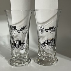 * 2 VTG MC Libbey Horseless Carriage Double Tall Shot/Cordial Drinking Glasses