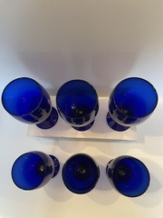 Set of 6! Libbey Premiere Iced Tea Goblet Glasses Footed Cobalt Blue 16 Oz