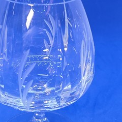 Crystal Brandy Snifter 6 Panel Vertical Cuts In Bowl W/ Etched Leaf Pattern. EC