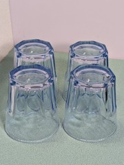 Set 4 Vtg Libbey Duratuff Gibraltar Misty Blue 4” Paneled On the Rocks Glasses