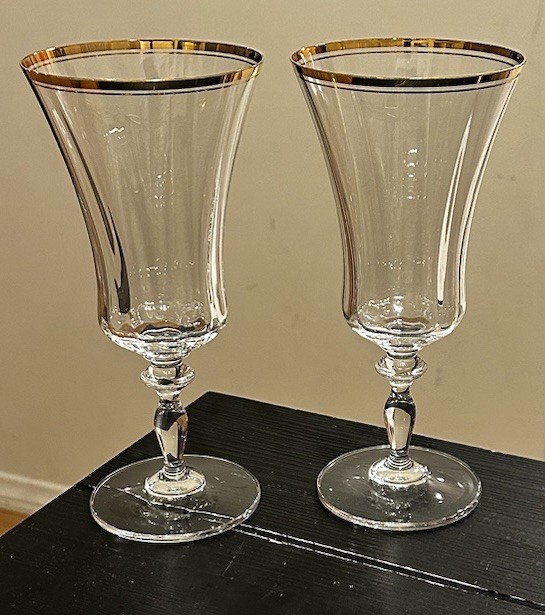 Pair Of Mikasa Jamestown Gold Trim Crystal Iced Tea Goblets