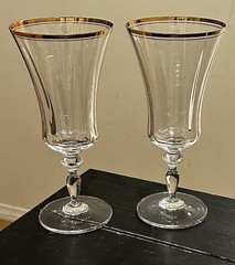 Pair Of Mikasa Jamestown Gold Trim Crystal Iced Tea Goblets