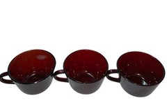 Set Of 3 – Vintage Royal Ruby RED Tea Cups Anchor Hocking – 2.5”T x 3.25”D