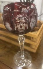 Vintage AJKA Crystal Marsala Red Cut And Clear 8 1/4″ Wine Glass Mint