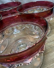 Indiana Glass Colony Ruby Red Thumbprint Footed Sherbet 3″ Set Of 4 Original Box