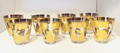 Vintage Glasses Culver LTD Florentine Gold 22K Low Ball Signed Set of 8
