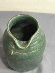 VTG Studio Pottery Sake 4 Piece Set Teal Drip Glaze Tokkuri 3 Cups Boho Barware