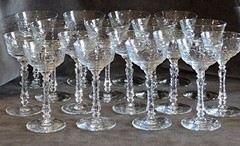 17 Libbey Rock Sharpe Glass Arctic Rose Etch Champagne Liquor Cocktail Glasses