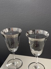 Early 1900s Sterling Rimmed Crystal Wine Glasses Set of 2