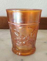 Vintage Fenton Marigold Carnival Glass Tumblers, Waterlilly and Cattail Pattern
