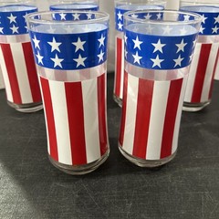 Set 8 LIBBEY Red White & Blue Glass Tumblers 4th of July USA Flag Stars Stripes