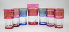 Val St. Lambert Set of 6 Multi Color Tumblers and Cocktail Pitcher