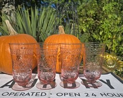 Set of 4 MIKASA For Studio Nova ADIRONDACK Pink Footed Iced Tea 6¼” Aztec EUC