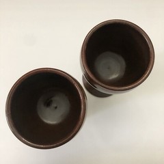 Set Of 2 Studio Art Brown Tan Drip Glaze Pottery 7” Goblet Wine Challis Lot