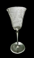 Colony Gray Etched Floral Leaf 8” Wine Water Glass Goblets Excellent