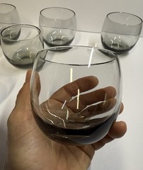 Set of 6 Vtg Smokey Gray Roly Poly Round Cocktail Glasses 2-6 oz, 4-8 oz