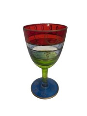 Pier 1 Cordial Liquer Glasses 4″ Handpainted 2oz Blue Green Red Gold Accent READ