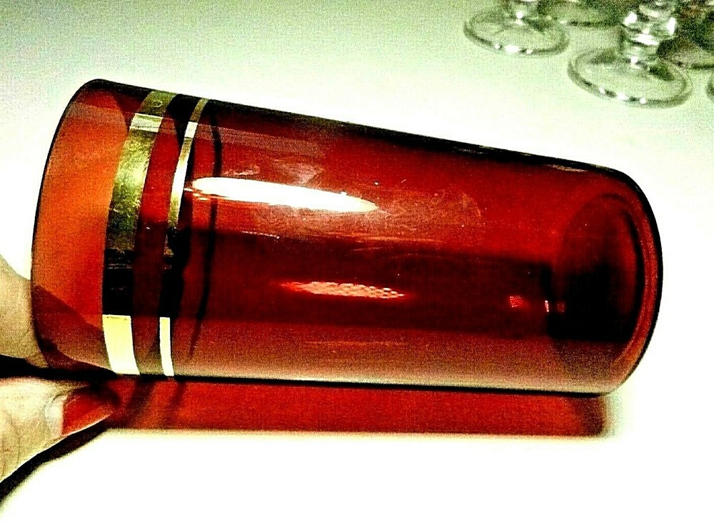 Royal Ruby Anchor Hocking Glass Tumbler -Gold Bands