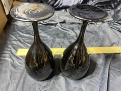 Lot 2 Vtg Libbey Glass Black Amethyst Wine Water Stem Goblets 12 Oz