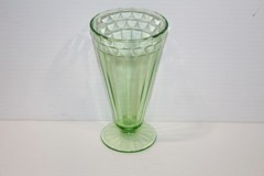 Vintage Green Paneled 6″ Vaseline Uranium Green Glow Glass Footed Desert Tumbler