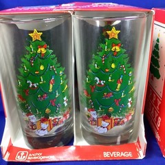 1980 NEW in Box 12.5 oz Christmas Tree Glasses Set 8 Anchor Beverage Ware 752