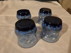 Set Of 4 Libbey 3 1/8″ On the Rocks or Juice Glasses Blue Daisy Spring Blossom