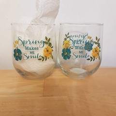 Glass Tumbler LOT Spring Makes Me Smile 16 oz New Stemless Wine Goblet Flowers