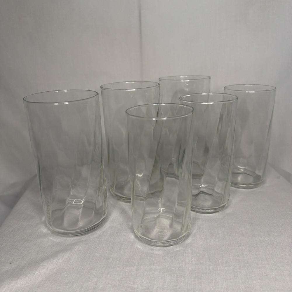 Vintage Set Of 6 Libbey Optic Swirl Clear Glass Tumblers