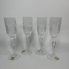 Vintage Waterford Avalon Cut Crystal Fluted Champagne, Marked, 8 7/8″, Set of 4